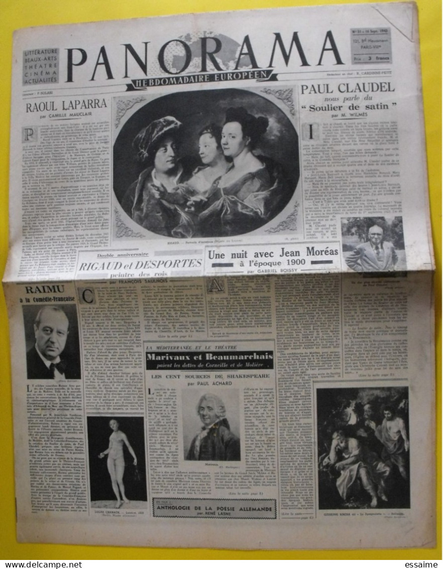 Panorama N° 31 Du 16 Septembre 1943. Collaboration. Pietro Solari Cardinne-petit Mauclair Wilmès Boissy Raimu Paul Claud - Guerre 1939-45