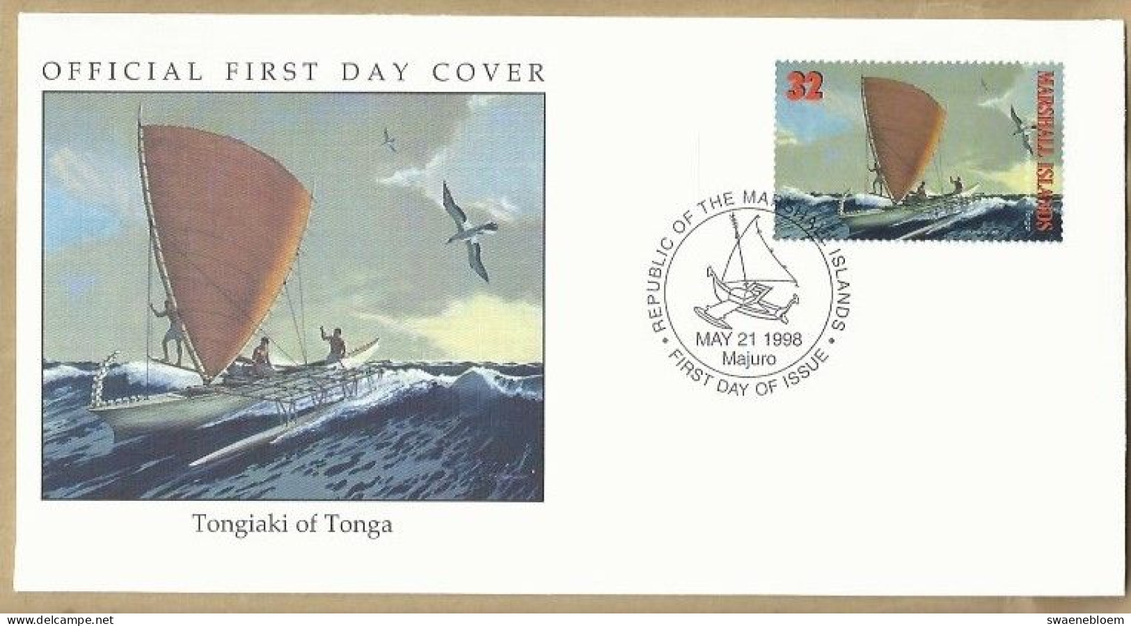 FDC. REPUBLIC OF THE MARSHALL ISLANDS. MAY 21 1998 MAJURO. TONGIAKI OF TONGA. CANOES OF THE PACIFIC. C129.FDC. (8-6) - Marshall