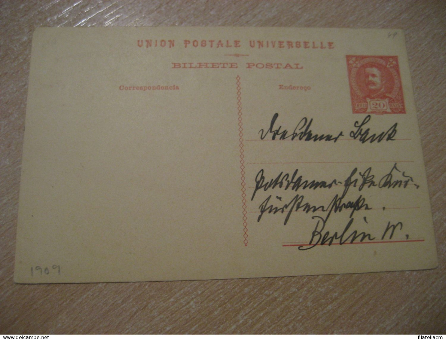 ? 1909 No Cancel To Berlin Germany UPU Bilhete Postal Stationery Card PORTUGAL - Covers & Documents