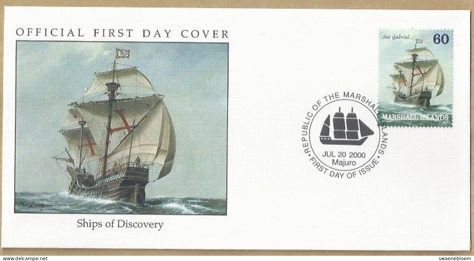 FDC. REPUBLIC OF THE MARSHALL ISLANDS. JUL 20 2000 MAJURO. SHIPS OF DISCOVERY. SAO GABRIEL. C163.FDC. (6-6). - Marshalleilanden