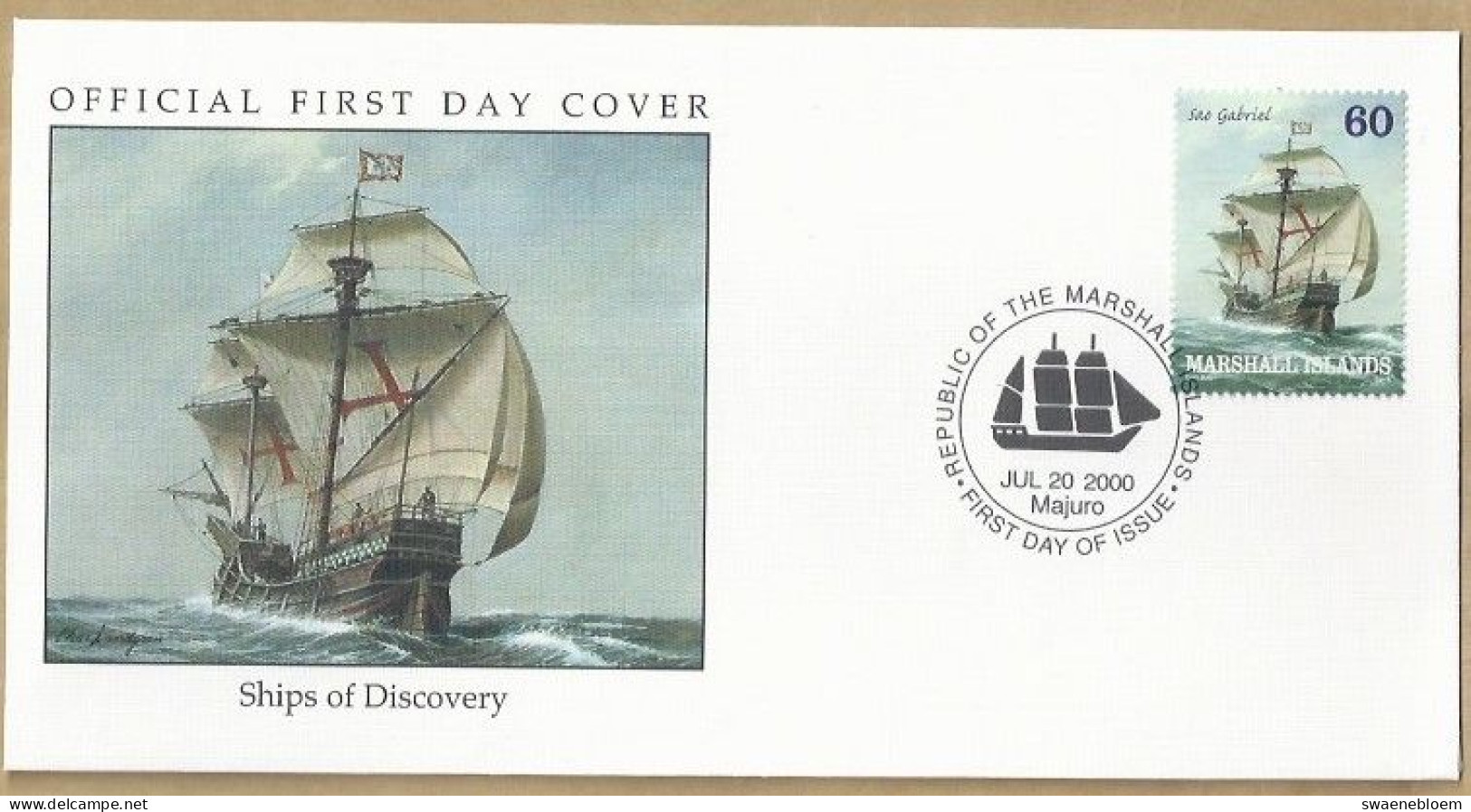 FDC. REPUBLIC OF THE MARSHALL ISLANDS. JUL 20 2000 MAJURO. SHIPS OF DISCOVERY. SAO GABRIEL. C163.FDC. (6-6). - Marshall Islands