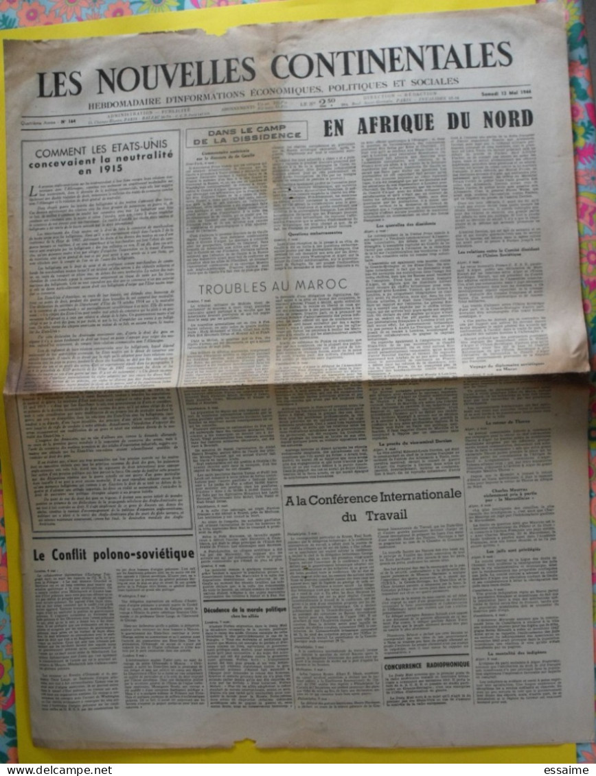 Les Nouvelles Continentales N° 164 Du 13 Mai1944. Collaboration Antisémite. De Gaulle Maurras Thorez - Oorlog 1939-45