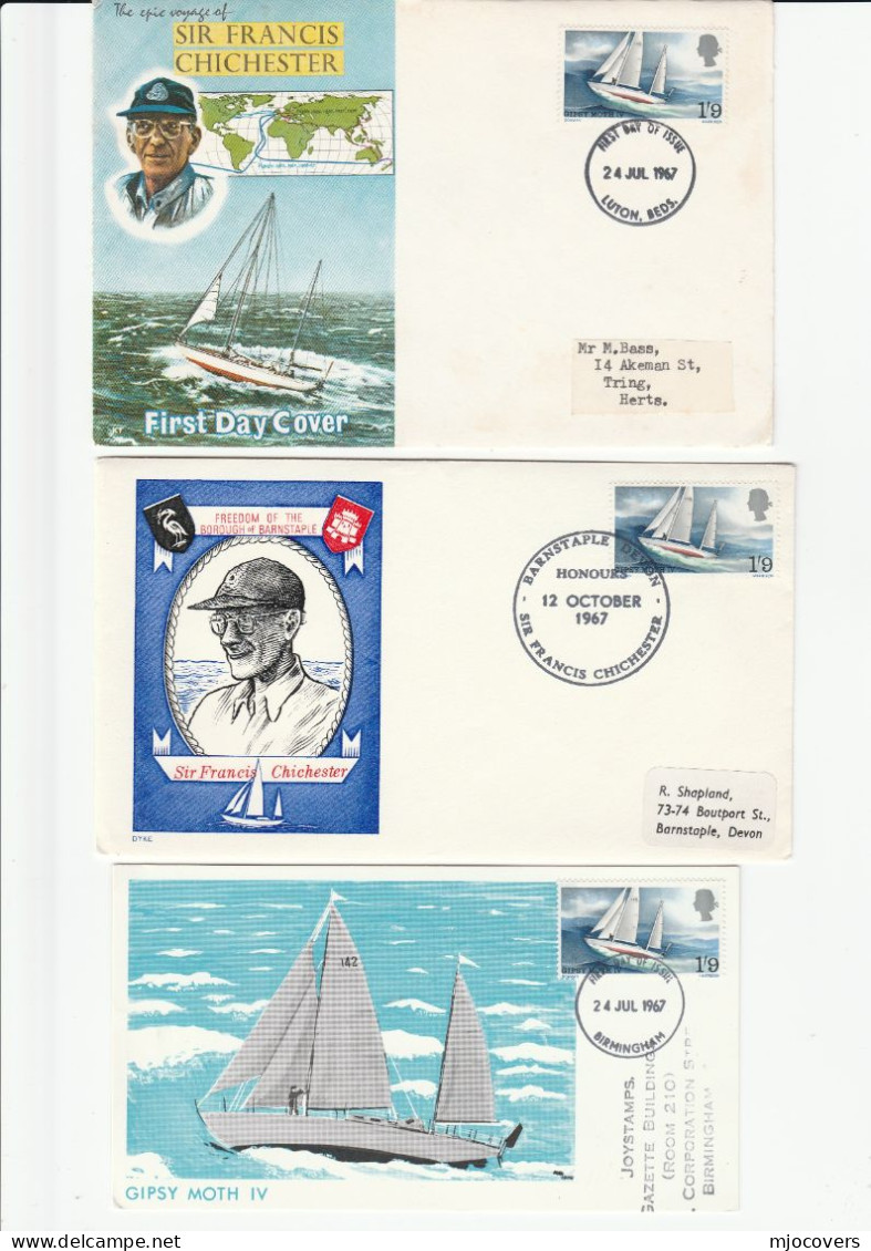 SAILING 3 Diff 1967 Francis Chichester FDC Maxium Card Cover Stamps Sport Yacht Gb - Voile