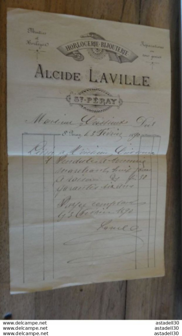 Facture Alcide LAVILLE, Horlogerie Bijouterie A SAINT PERAY - 1890 ........... PHI ..... E2-33 - 1800 – 1899