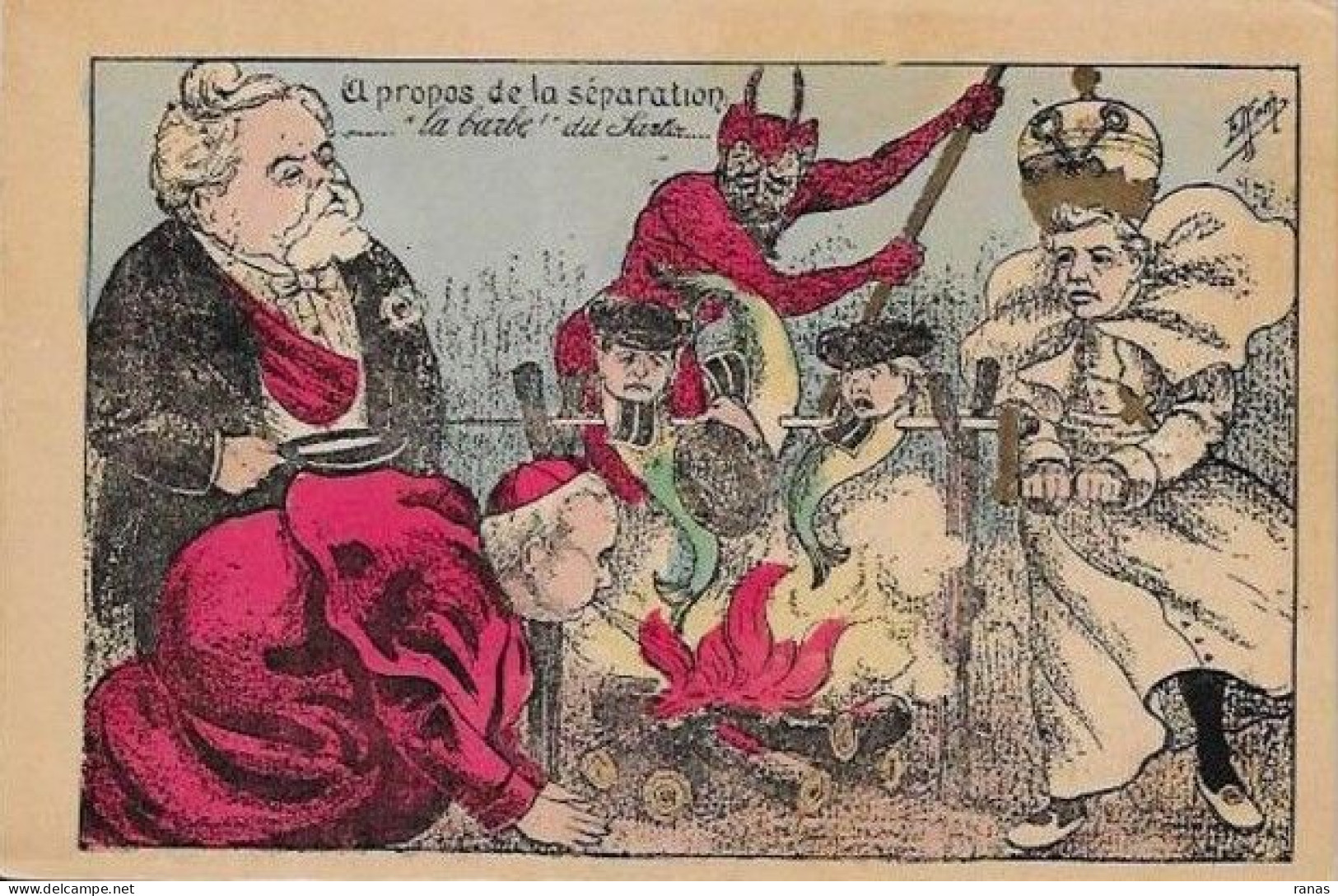 CPA Satirique Caricature Circulé Séparation De L'église Et De L'état Par MILLE Fallières Diable - Satiriques