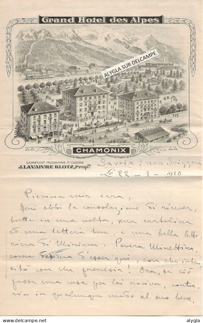 74 - CHAMONIX - RARE Lettre à En-tête Du Grand Hôtel Des Alpes Adressée En 1910 à Une Comtesse Italienne à Nigoline - Cartas & Documentos