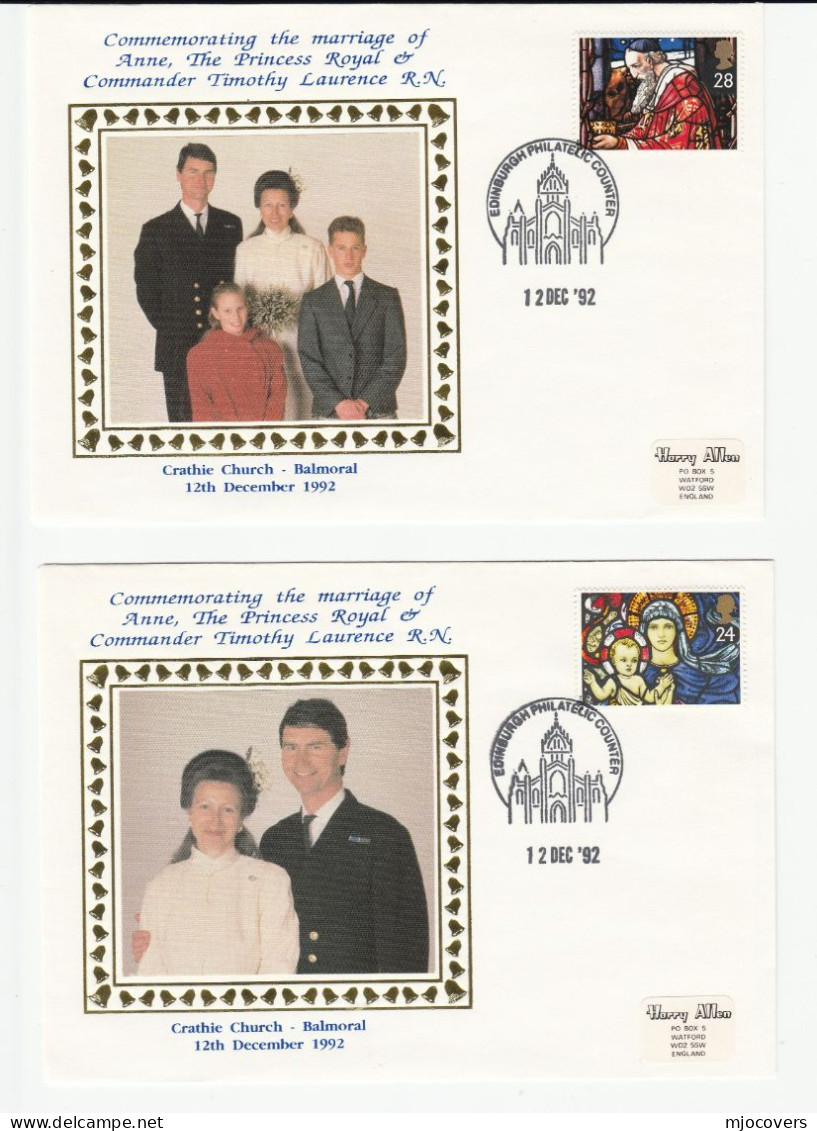 Royalty 2 Diff PRINCESS ANNE 1992 WEDDING Special Silk Event COVERS  Gb Stamps  Cover 1992 - Royalties, Royals