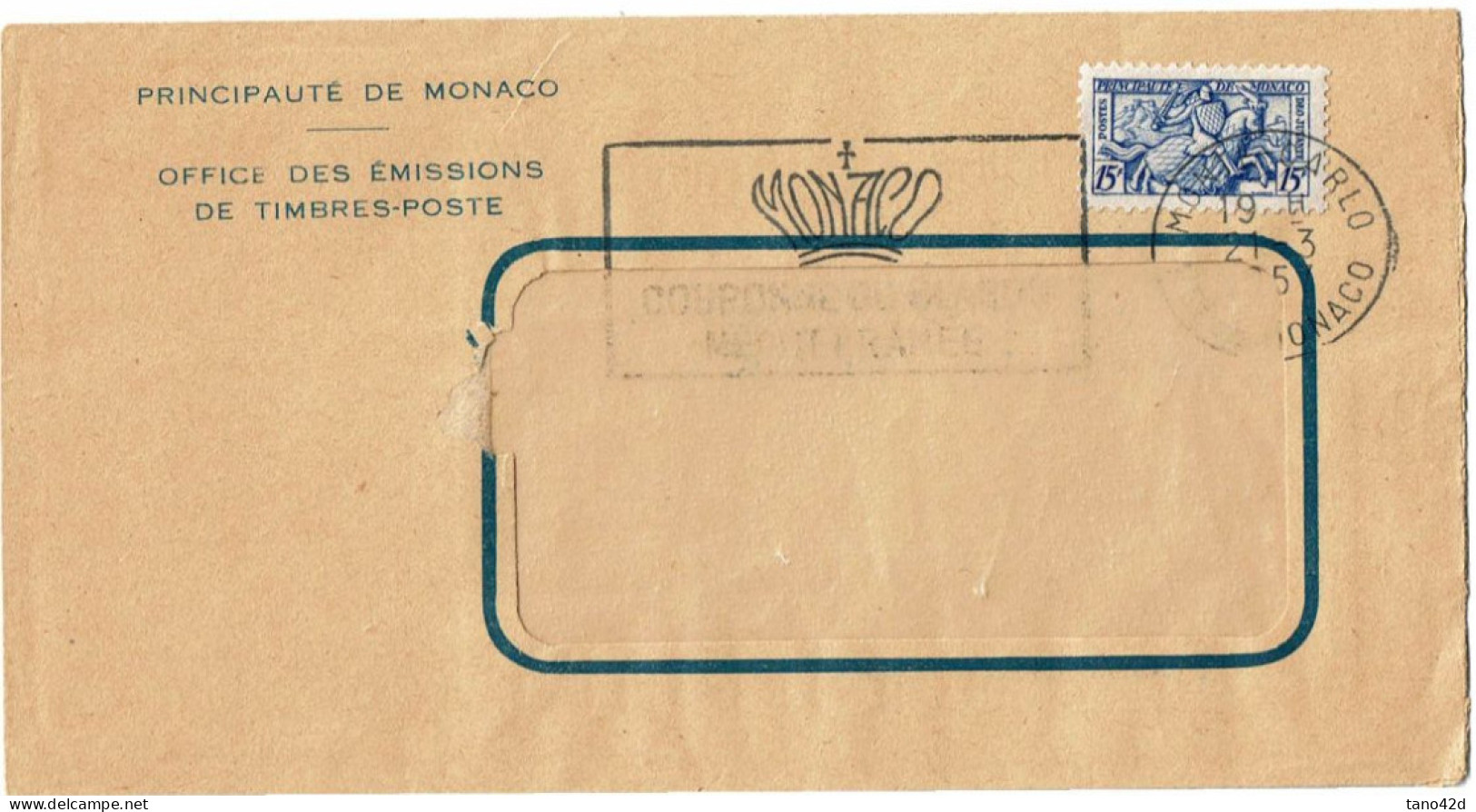 PP15 - MONACO ENVELOPPE DE L'OFFICE DES EMISSIONS DE TIMBRES POSTE 21/3/1956 - Briefe U. Dokumente