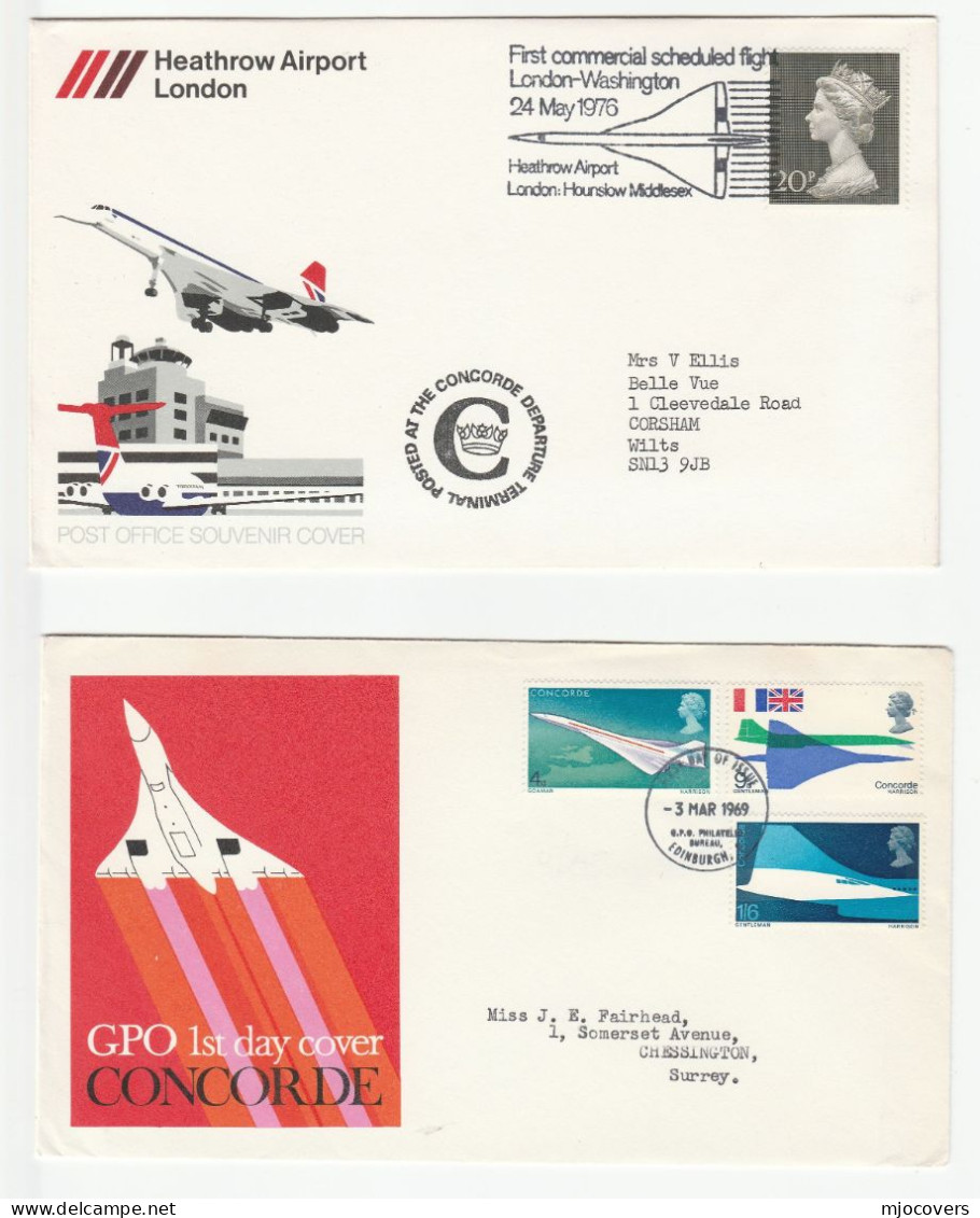 2 Diff  CONCORDE COVERS  Gb Stamps  Cover  Aviation - Concorde