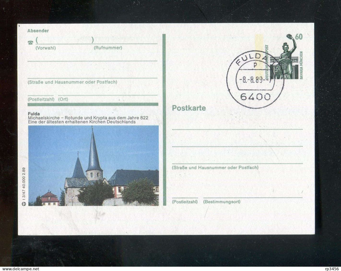 "BUNDESREPUBLIK DEUTSCHLAND" 1988, Bildpostkarte Mit Bildgleichem Stempel Ex "FULDA" (R1181) - Postales Ilustrados - Usados