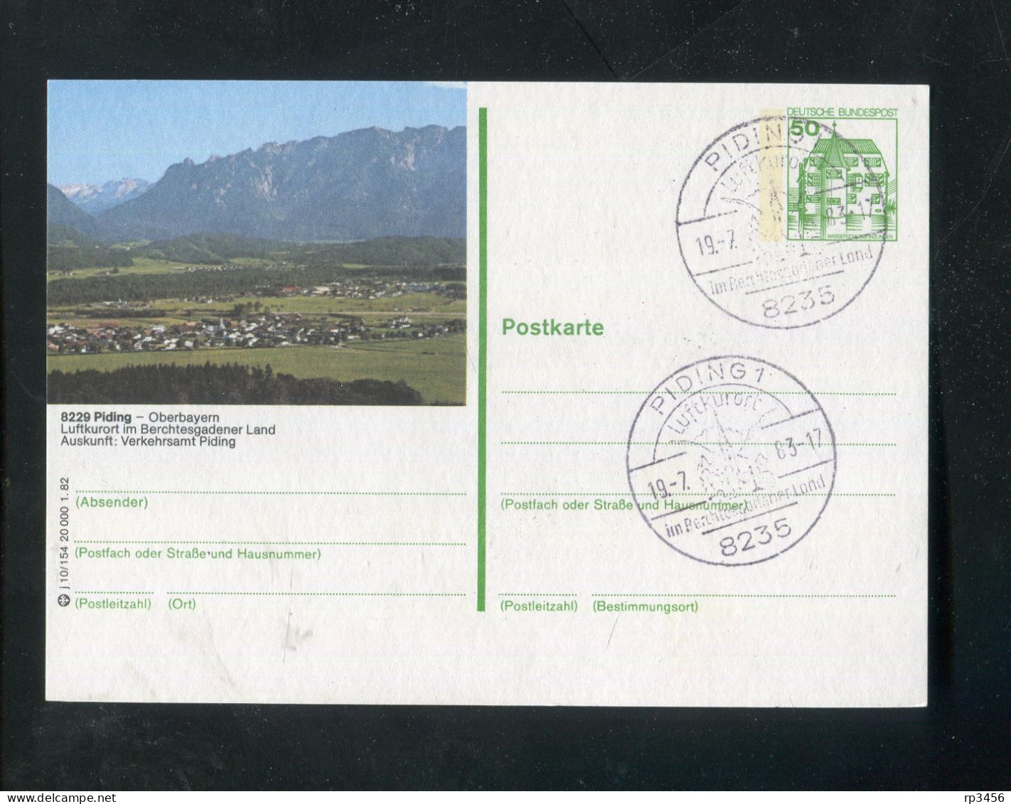 "BUNDESREPUBLIK DEUTSCHLAND" 1982, Bildpostkarte Mit Bildgleichem Stempel Ex "PIDING" (R1182) - Geïllustreerde Postkaarten - Gebruikt