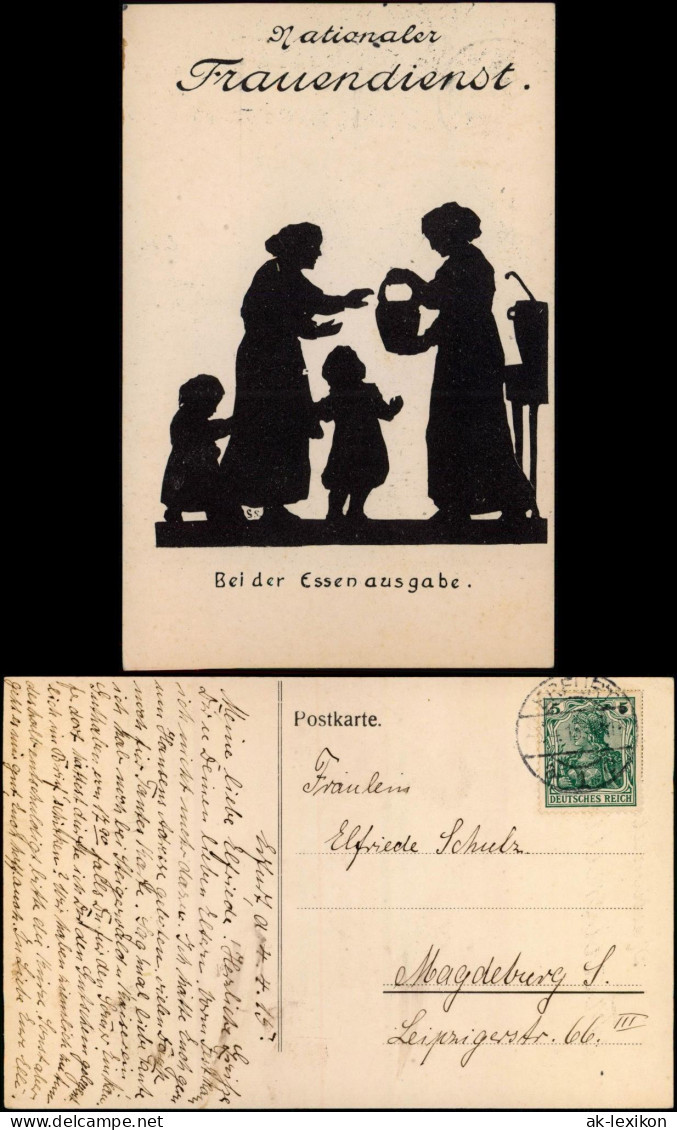 Scherenschnitt Schattenschnitt Nationaler Frauendienst Essensausgabe 1915 - Silhouette - Scissor-type