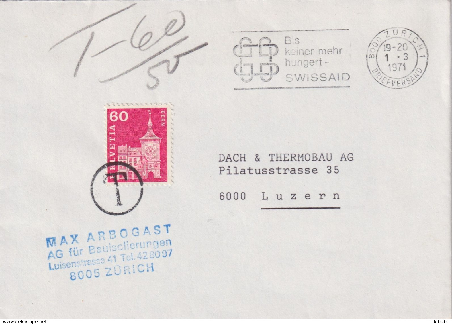 Taxierter Brief  "AG Für Bauisolationen, Zürich" - Luzern       1971 - Brieven En Documenten