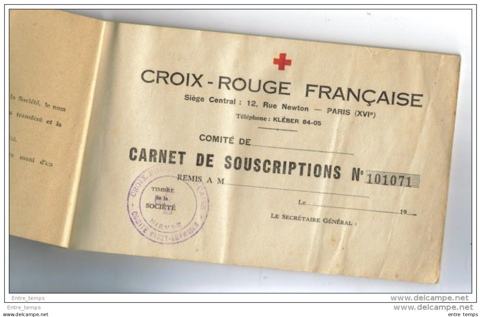 Croix Rouge Comité Varzy Entrains Sur Nohain  Carnet Souscriptions 1944 - Verzamelingen