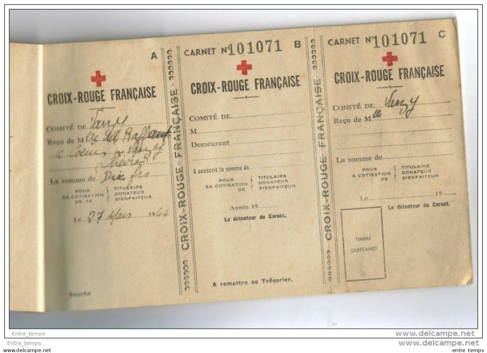 Croix Rouge Comité Varzy Entrains Sur Nohain  Carnet Souscriptions 1944 - Collections