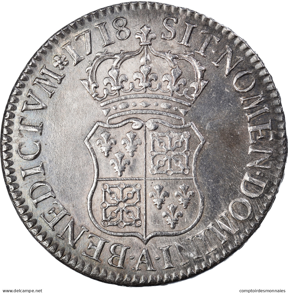 Monnaie, France, Louis XV, ECU FRANCE-NAVARRE, 1718, Paris, TTB+, Argent - 1715-1774 Luigi XV Il Beneamato