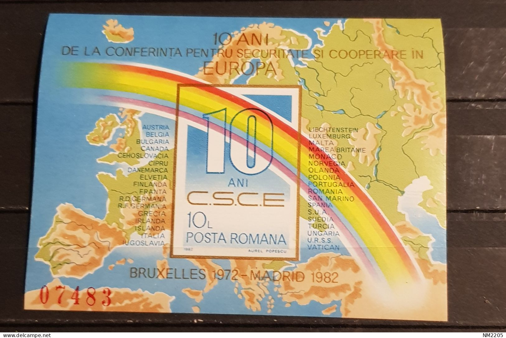 ROMANIA 10 YEARS FROM THE CONFERENCE FOR SECURITY AND COOPERATION IN EUROPE BLOCK IMPERFORED MNH - Ungebraucht