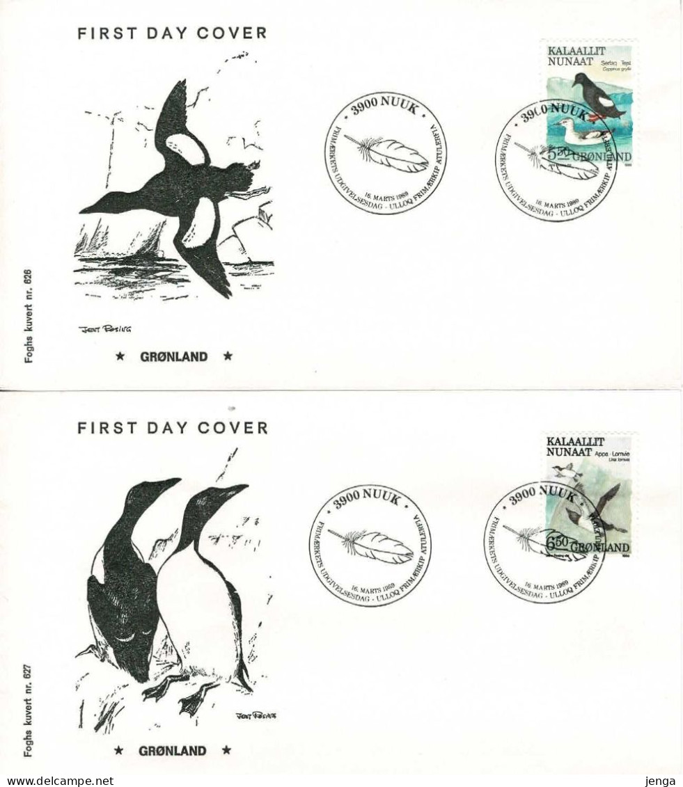 Greenland 1989; Birds.  Set Of 4 On FDC (Foghs Covers). - FDC