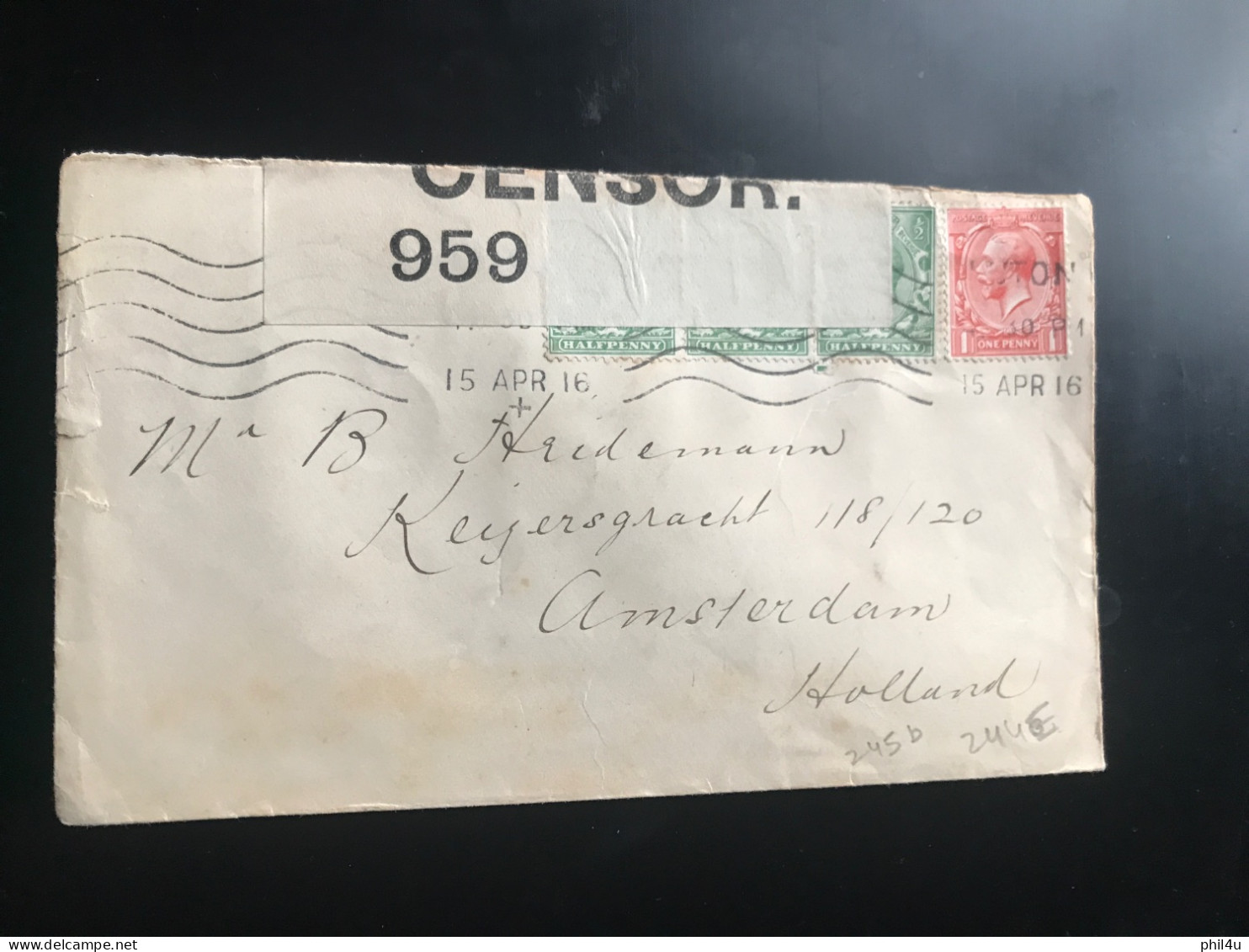 1916 GB 2 Censor Covers To Holland See Photos - Cartas & Documentos