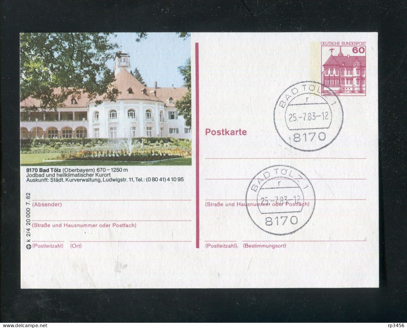 "BUNDESREPUBLIK DEUTSCHLAND" 1982, Bildpostkarte Mit Bildgleichem Stempel Ex "BAD TOELZ" (R1188) - Bildpostkarten - Gebraucht