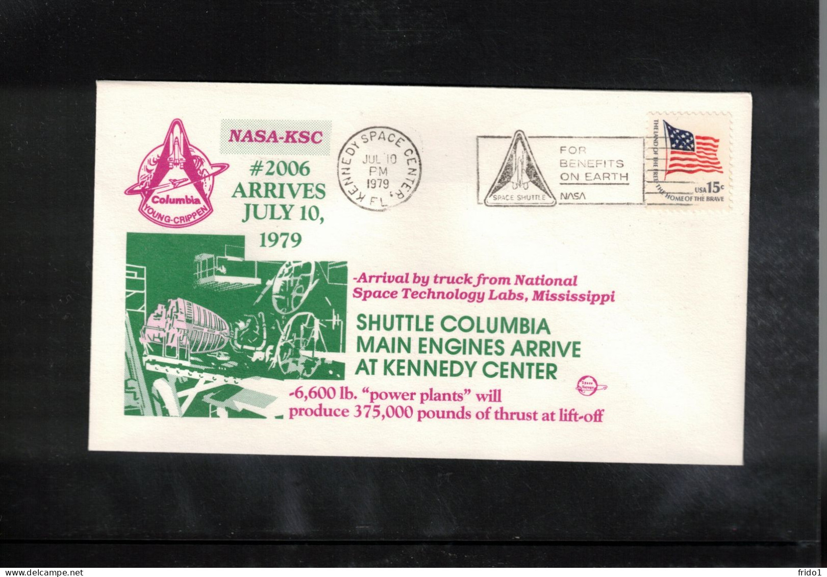 USA 1979 Space / Weltraum Space Shuttle Columbia Main Engines Arrive At KSC Interesting Cover - Verenigde Staten