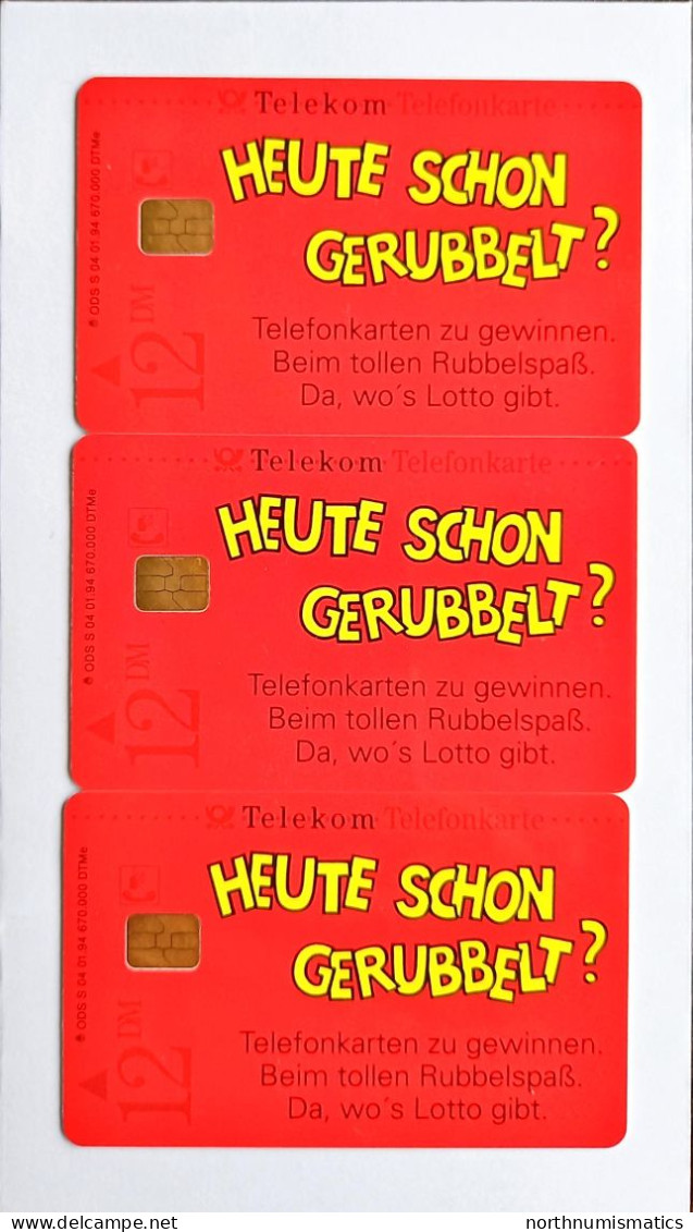 3 Pcs Germany Telekom Telefonkarte Chip Phone Card  Mint Consecutive Number - Lots - Collections