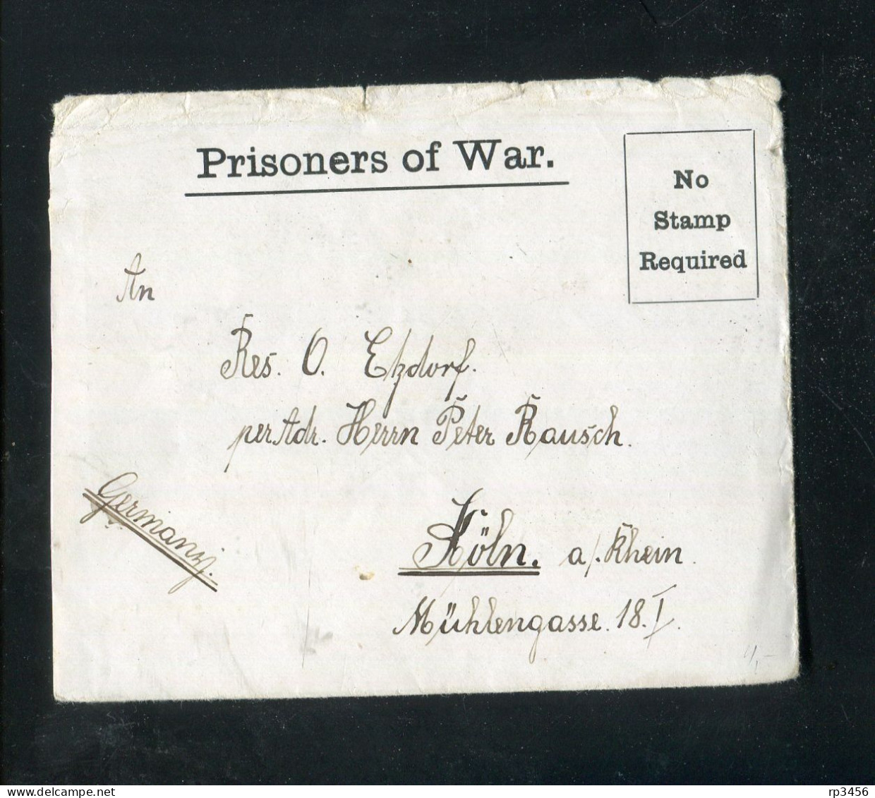 "GB/DR" 1916, Brief "Prisoners Of War", Rs. "ZENSUR" (OPENED BY CENSOR), Nach Koeln, Mit Inhalt (R1189) - Gevangenenpost