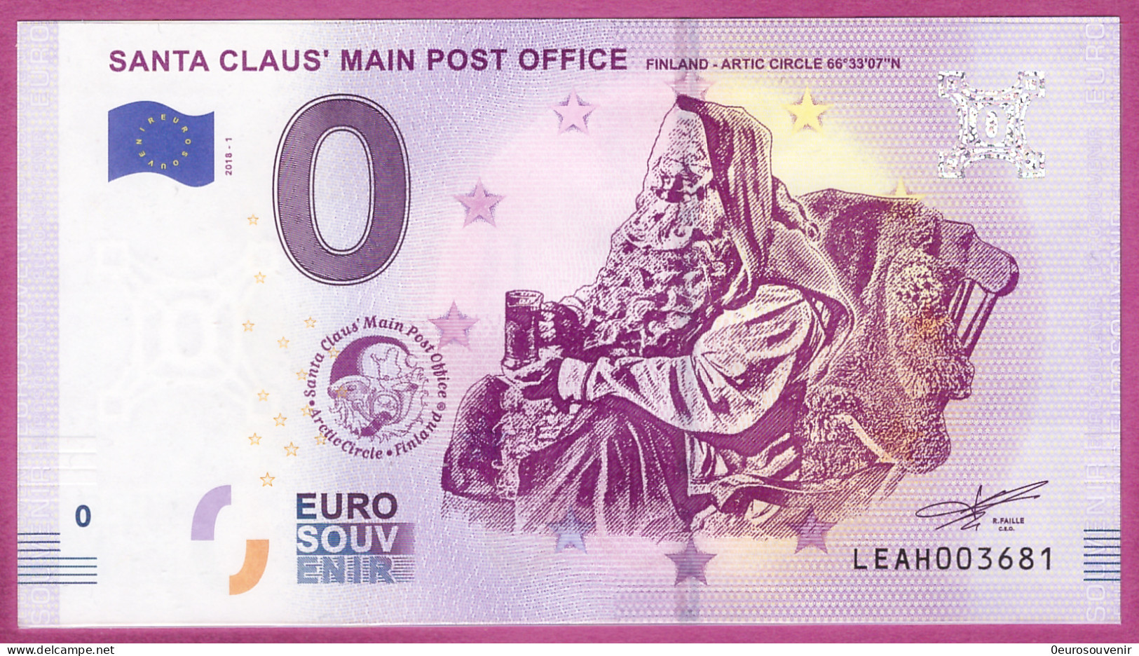 0-Euro LEAH 2018-1 - FEHLDRUCK ! SANTA CLAUS' MAIN POST OFFICE - FINLAND - "ARTIC" STATT  ARCTIC CIRCLE - Private Proofs / Unofficial