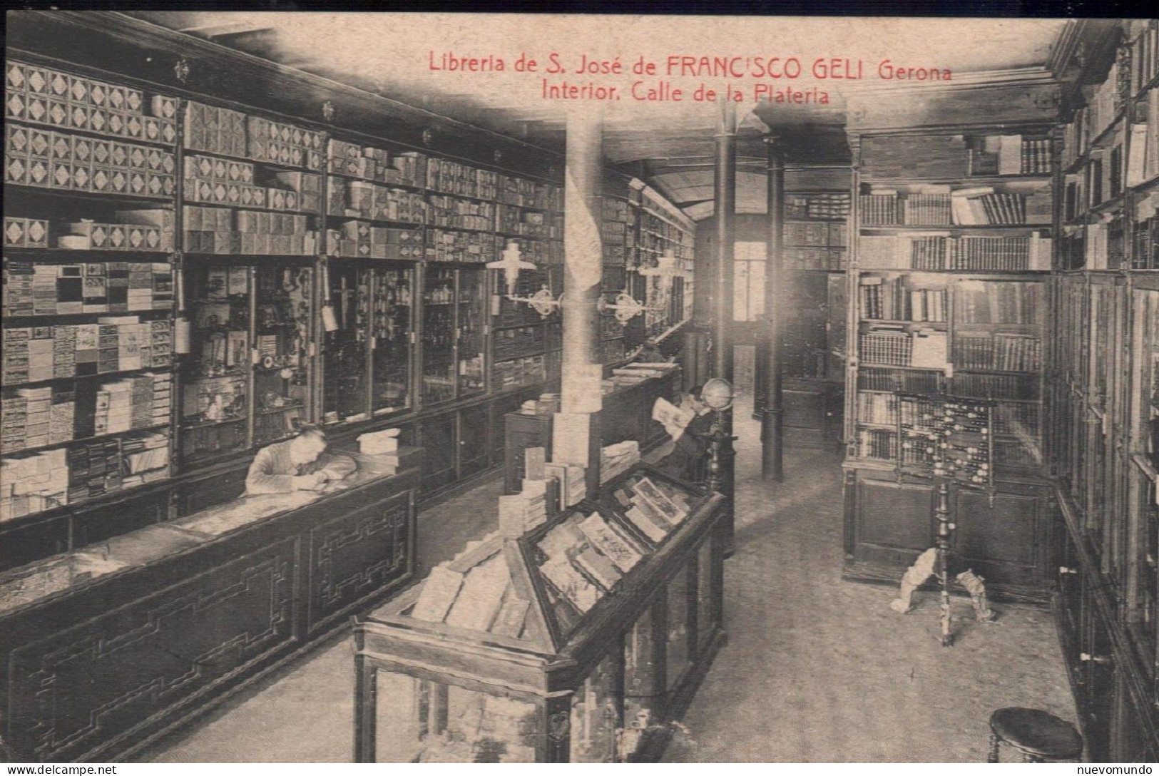 Gerona.(España).Libreria Francisco Geli,2 Tarjetas Exterior E Interior.En El Escaparate Hay Tarjetas.Magnifica.Muy Rara - Tiendas