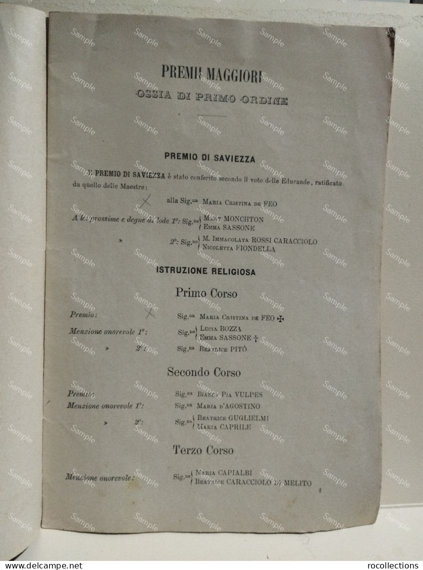 Napoli Distribuzione Dei Premi PORTICI Sacro Cuore Di Gesù Cardinale Guglielmo Sanfelice 1893 - Diplômes & Bulletins Scolaires