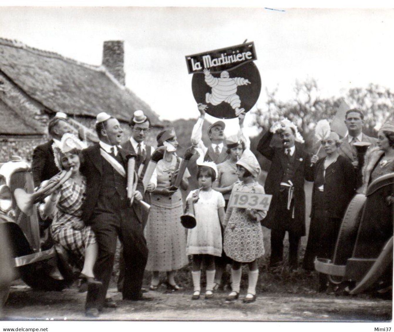 PHOTOGRAPHIE 7/10/1934 LA MARTINIERE DEPART POUR LA PLAGE BIBENDUM MICHELIN - Cartoncini Da Visita