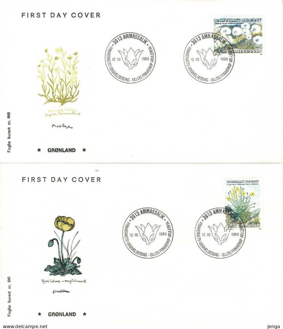 Greenland 1989; Flowers - Cotton-grass And Mountain Poppy.  Set Of 2 On FDC (Foghs Covers). - FDC