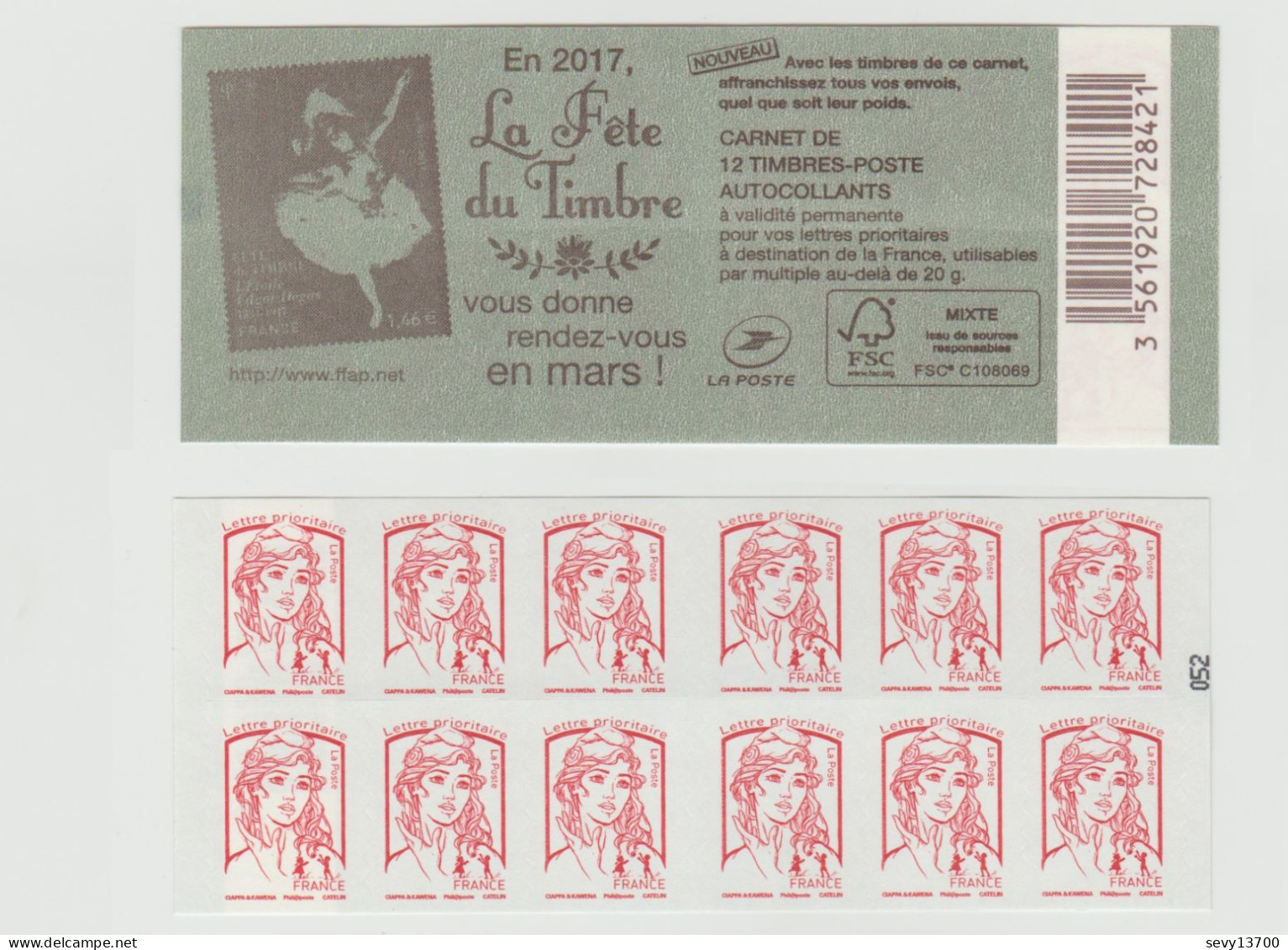 France 2016 Marianne De Ciappa Kawena Carnet 12 Timbres Lettre Prioritaire La Fête Du Timbre Vous Donne Rendez Vous - 2013-2018 Marianne De Ciappa-Kawena