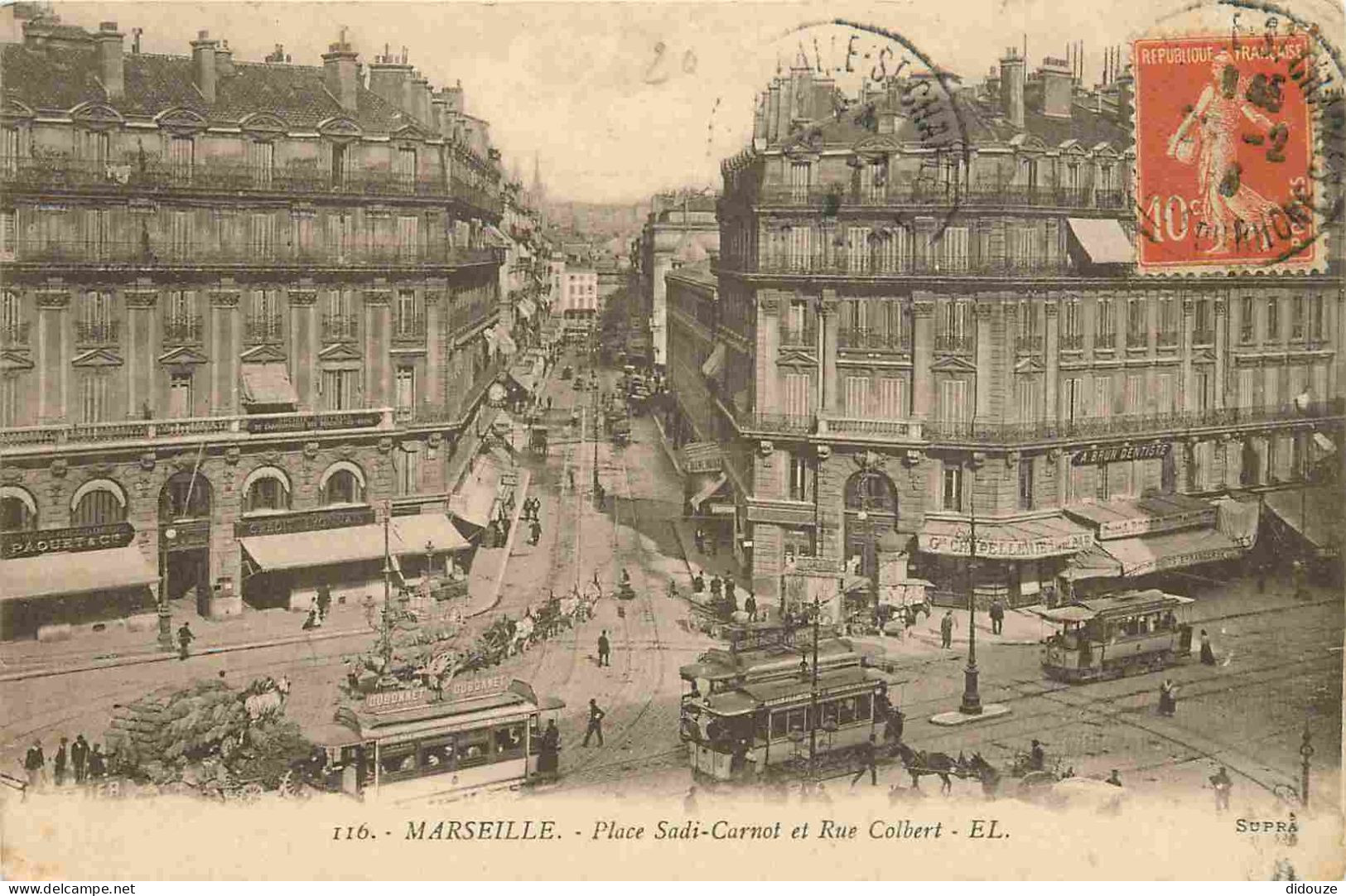 13 - Marseille - Place Sadi Carnot Et Rue Colbert - Animée - Tramway - CPA - Etat Pli Visible - Voir Scans Recto-Verso - Canebière, Stadtzentrum
