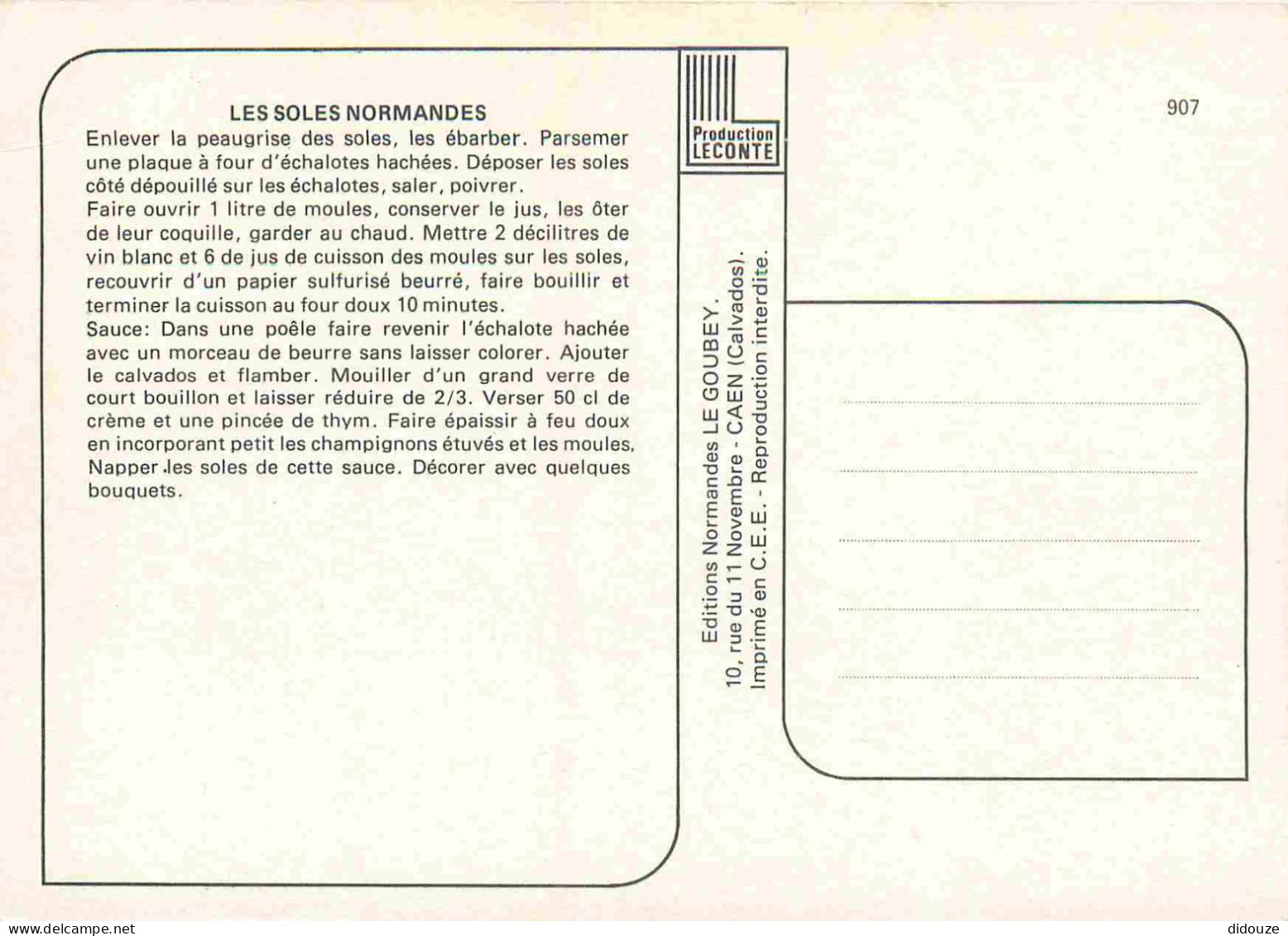 Recettes De Cuisine - Filets De Sole à La Normande - Gastronomie - CPM - Carte Neuve - Voir Scans Recto-Verso - Küchenrezepte