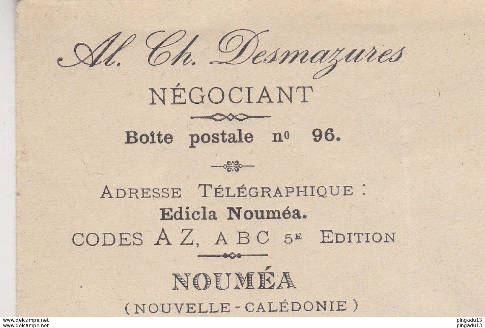 Fixe Marcophilie Lettre Desmazures Négociant Nouméa Pour Marseille 15 Janvier 1925 - Lettres & Documents