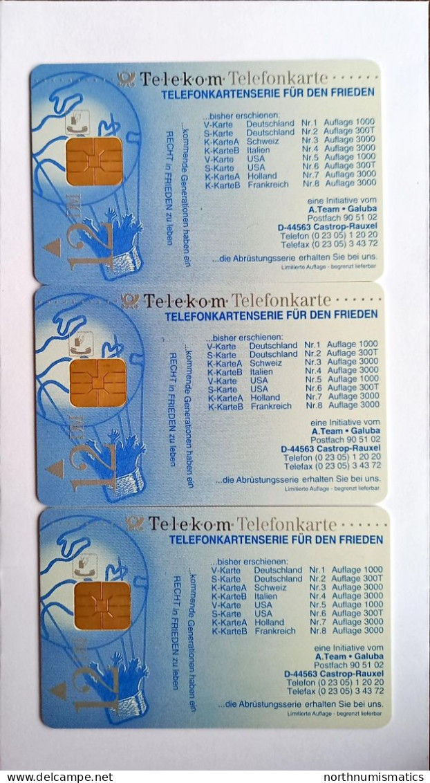 3 Pcs Germany Telekom Telefonkarte Chip Phone Card  Mint Consecutive Number - Lots - Collections