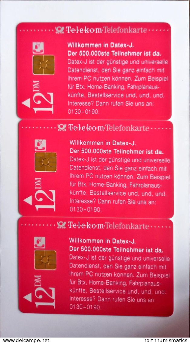 3 Pcs Germany Telekom Telefonkarte Chip Phone Card  Mint Consecutive Number - Lots - Collections