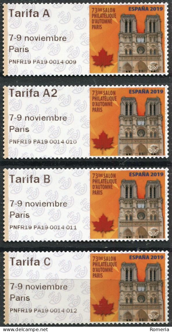 Espagne - 2019 - Salon Philatélique De Paris - Notre Dame De Paris   - 0014 - 009 010 011 012 - Timbres De Distributeurs [ATM]