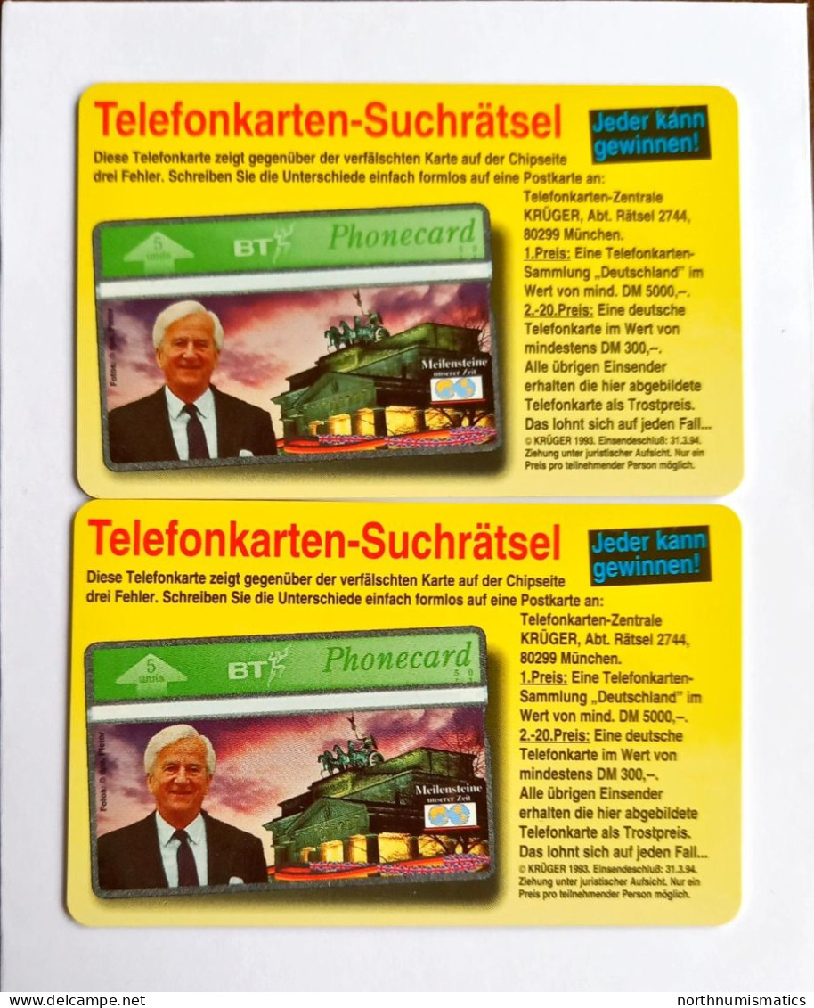 2 Pcs Germany Telekom Telefonkarte Chip Phone Card  Mint Consecutive Number - Lots - Collections