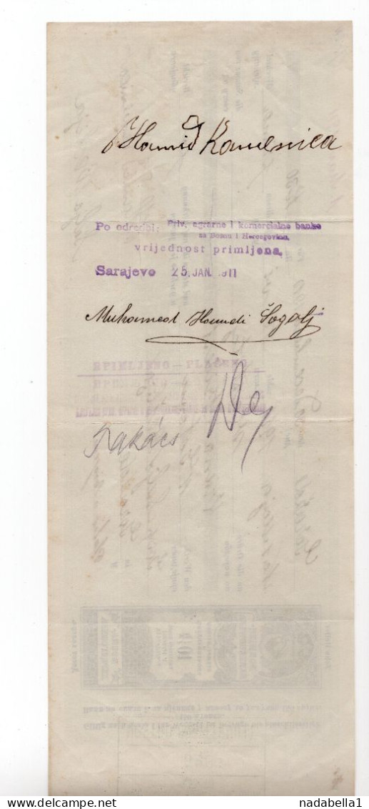 1911. BOSNIA,AUSTRIAN OCCUPATION,SARAJEVO,PRIV. AGRAR & COMMERCIAL BANK OF BIH,SARAJEVO,10 HELLER CHEQUE - Assegni & Assegni Di Viaggio