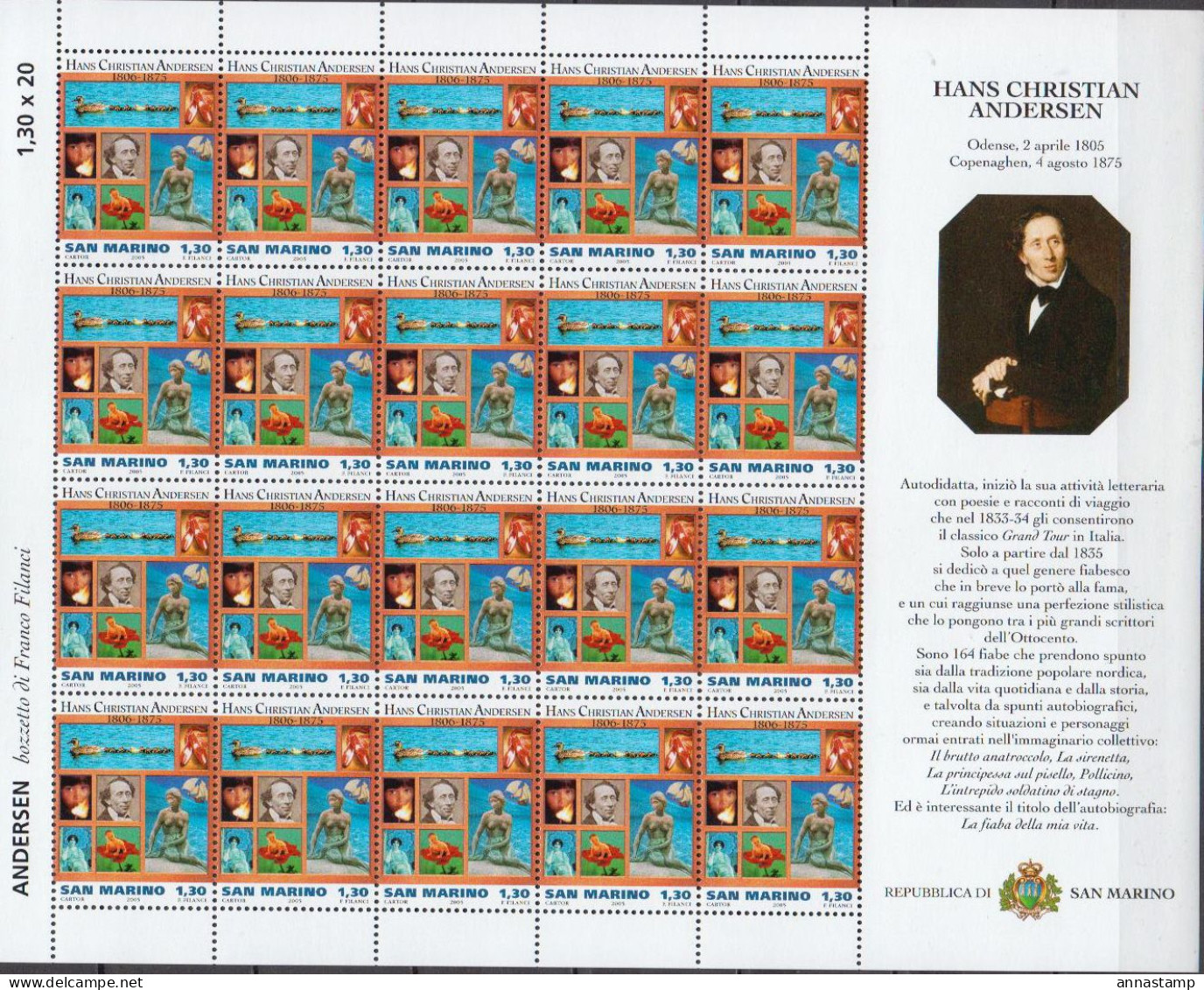 San Marino MNH Sheetlet - Schriftsteller