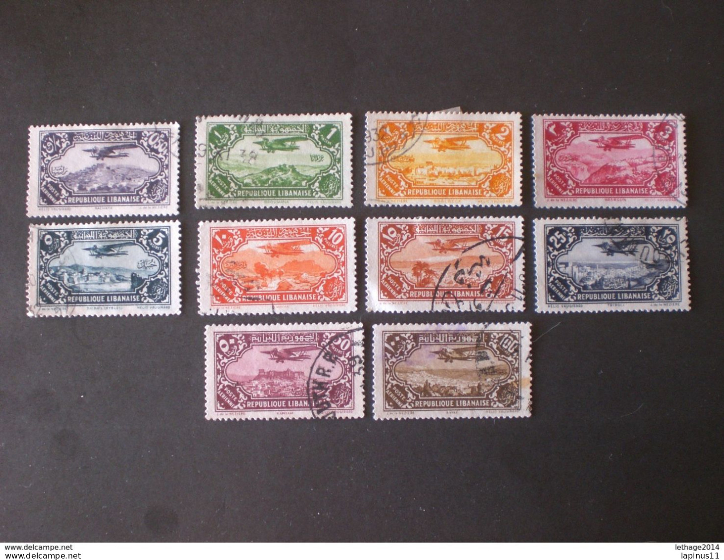 LEBANON GRAND LIBAN 1930 AIRMAIL AVION SURVOLANTDES PAYSAGES DIVERS DANS UN MEME CADRE - Libano