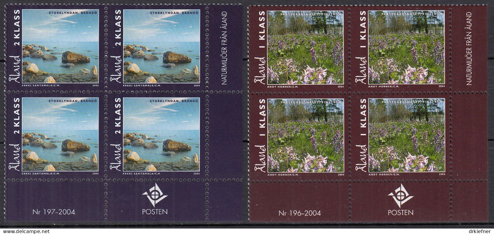 ALAND  229-231, 233, 235, 240-243, 4erBlock Eckrand, Postfrisch **, 2004, Raubtiere, Europa: Ferien, Olympiade Athen - Aland