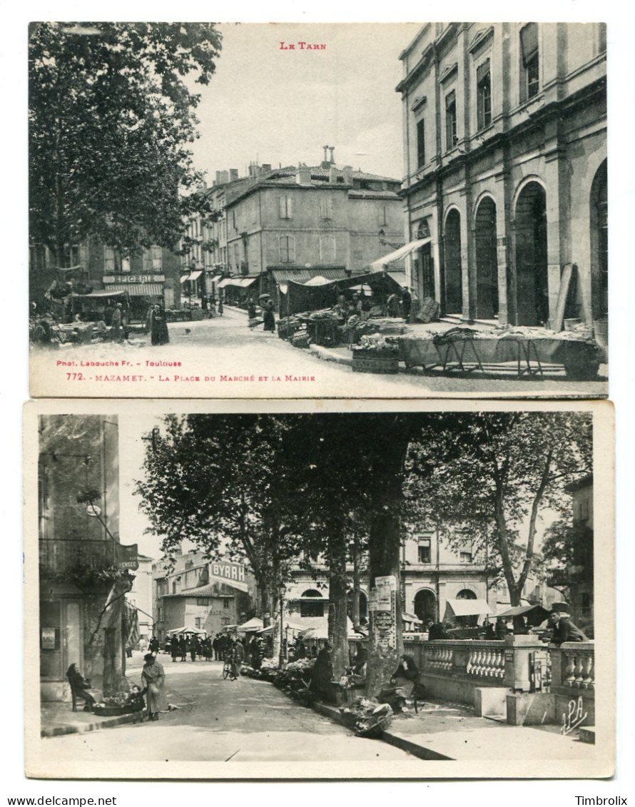 MAZAMET (81) - La Place Du Marché Et La Mairie - 2 Cp - Mazamet