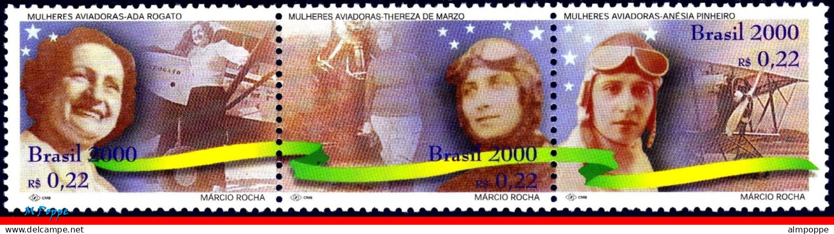 Ref. BR-2734 BRAZIL 2000 - AVIATRIXES, FEMALEAVIATORS, HISTORY, MI# 2995-97, SET MNH, PLANES, AVIATION 3V Sc# 2734 - Unused Stamps