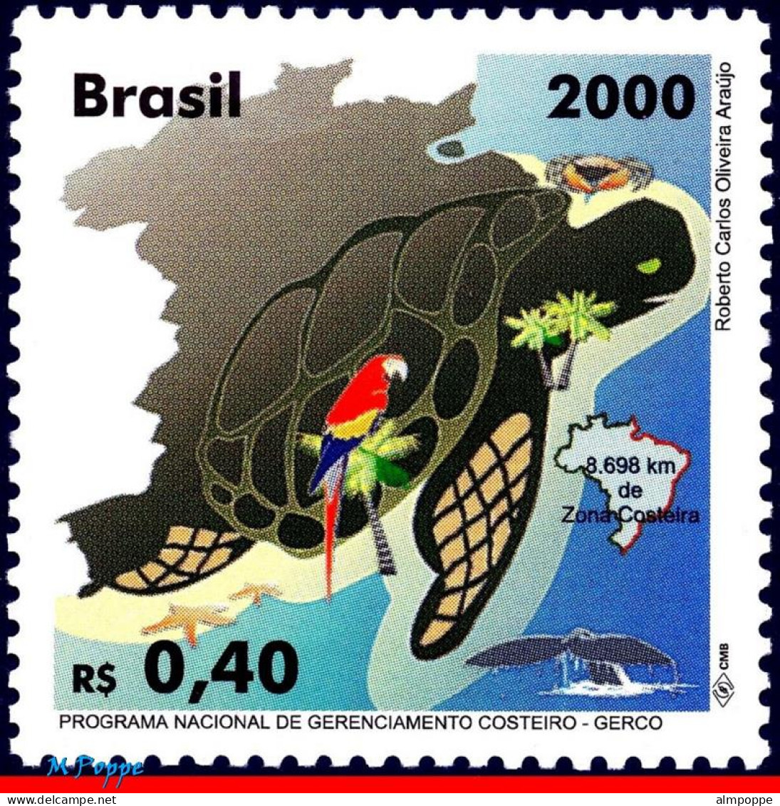 Ref. BR-2742 BRAZIL 2000 - GERCO, COASTAL ZONE,PARROT, TURTLE, WHALE, MI# 3028, MNH, MAPS 1V Sc# 2742 - Nuevos