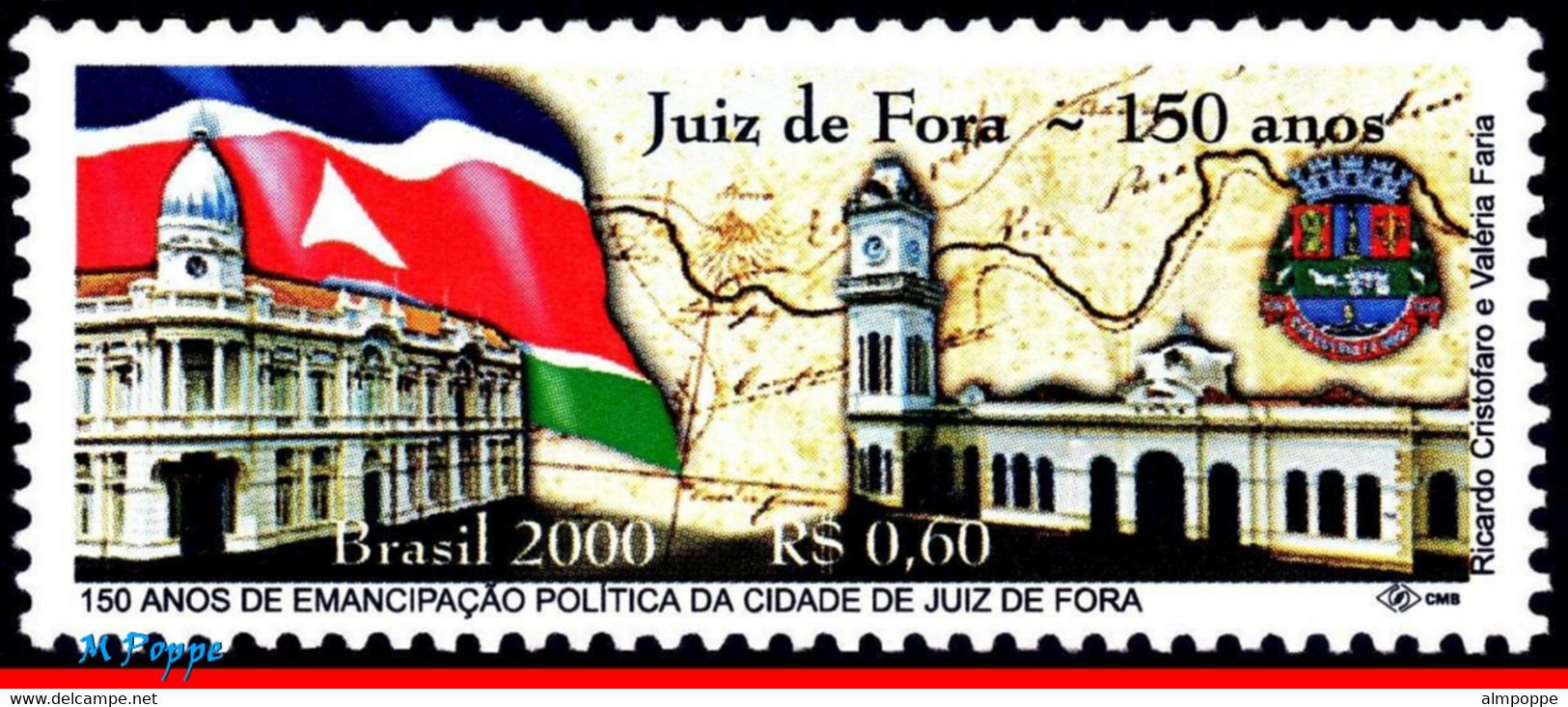 Ref. BR-2747 BRAZIL 2000 CITIES, JUIZ DE FORA, FLAGS,, ARCHITECTURE, MI# 3036, MNH 1V Sc# 2747 - Briefmarken