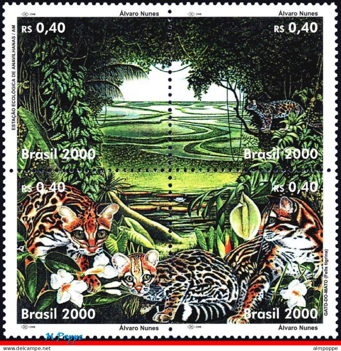 Ref. BR-2752 BRAZIL 2000 - ENVIRONMENTAL PROTECTION,TREES, CAT, OZ, MI# 3041-44, SET MNH, ANIMALS, FAUNA 4V Sc# 2752 - Ongebruikt