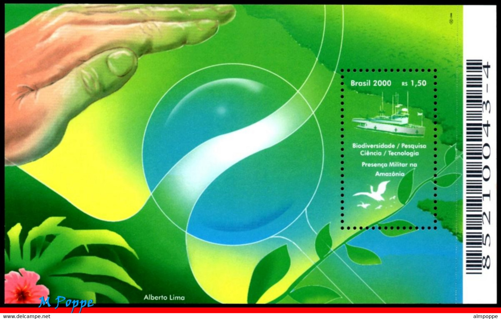 Ref. BR-2754 BRAZIL 2000 SHIPS, BOATS, BIODIVERSITY, FLAGS,, SCIENCE, MI# B112, S/S MNH 1V Sc# 2754 - Neufs